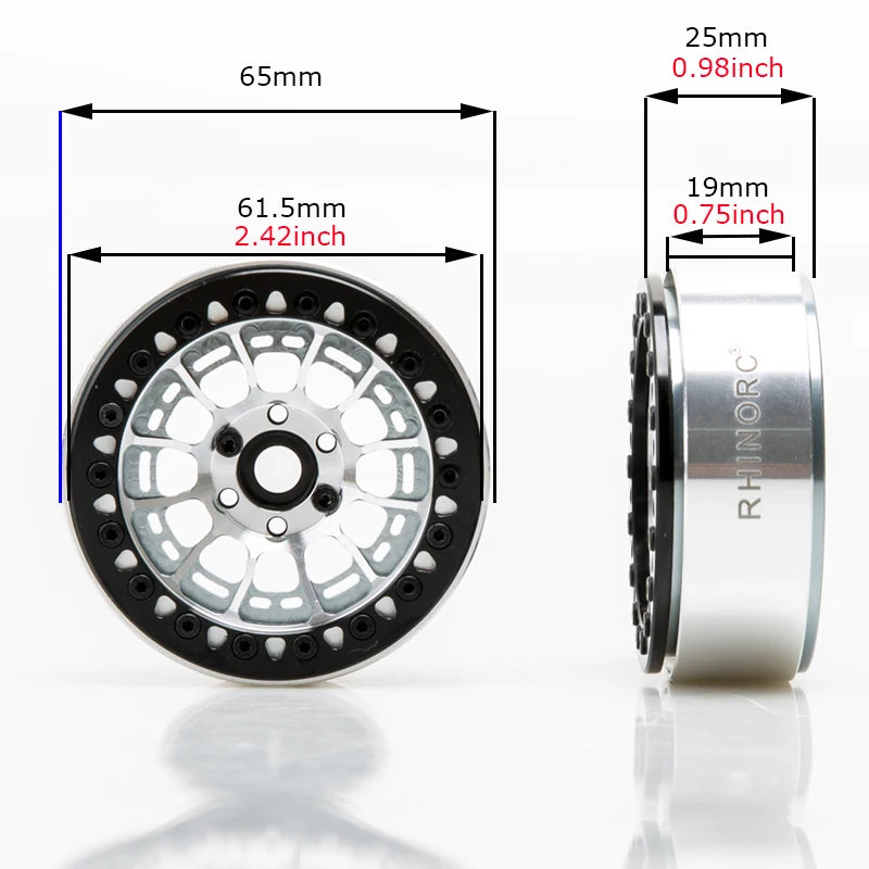 Rhino MOZA 2.2 inch 25mm Narrow ZERO OffSet Rim 4PCS for 1/10 RC Crawler SCX10 Pro TRX4 Shafty Bully 2 MOA