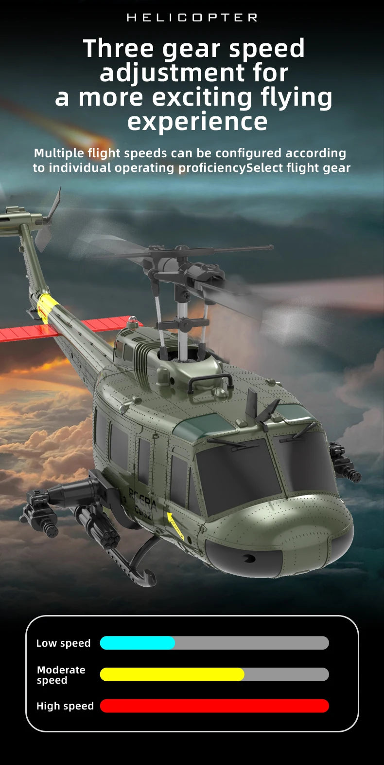 RC ERA C032 UH1 Huey Weathered Marine 6ch RC Helicopter with Optical Flow TOF Auto Stabilized Remote Control Hobby Toys for Boy