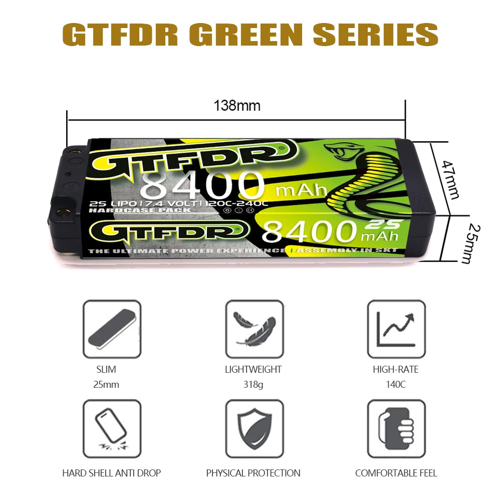 GTFDR 7.6V 7.4V 2S 5MM SHORTY HV 5200MAH 7200MAH 7000MAH 6300MAH 8400MAH 8500MAH 9400MAH 120C 150C 140C  Battery Rc Lipo 1/10