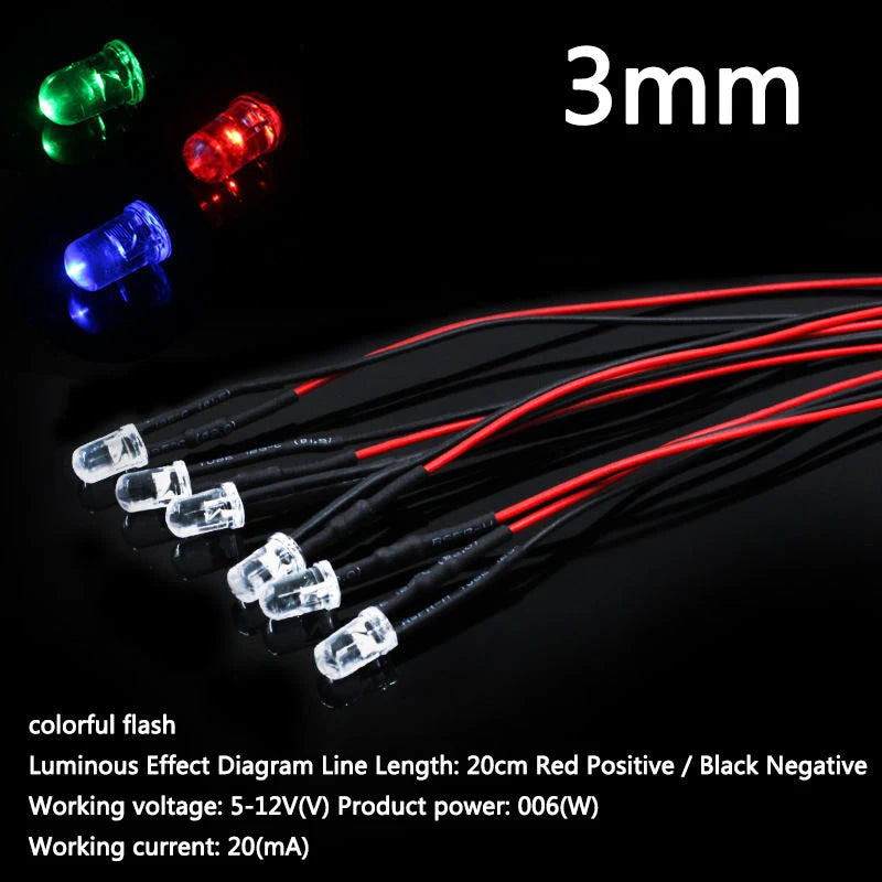 10PCS LED Lights 3mm/5mm 12v for 1/10 RC Crawler Drift Car TRX4 Defender AXIAL SCX10 D90 1/14 Tamiya RC Truck Scania Actros Part