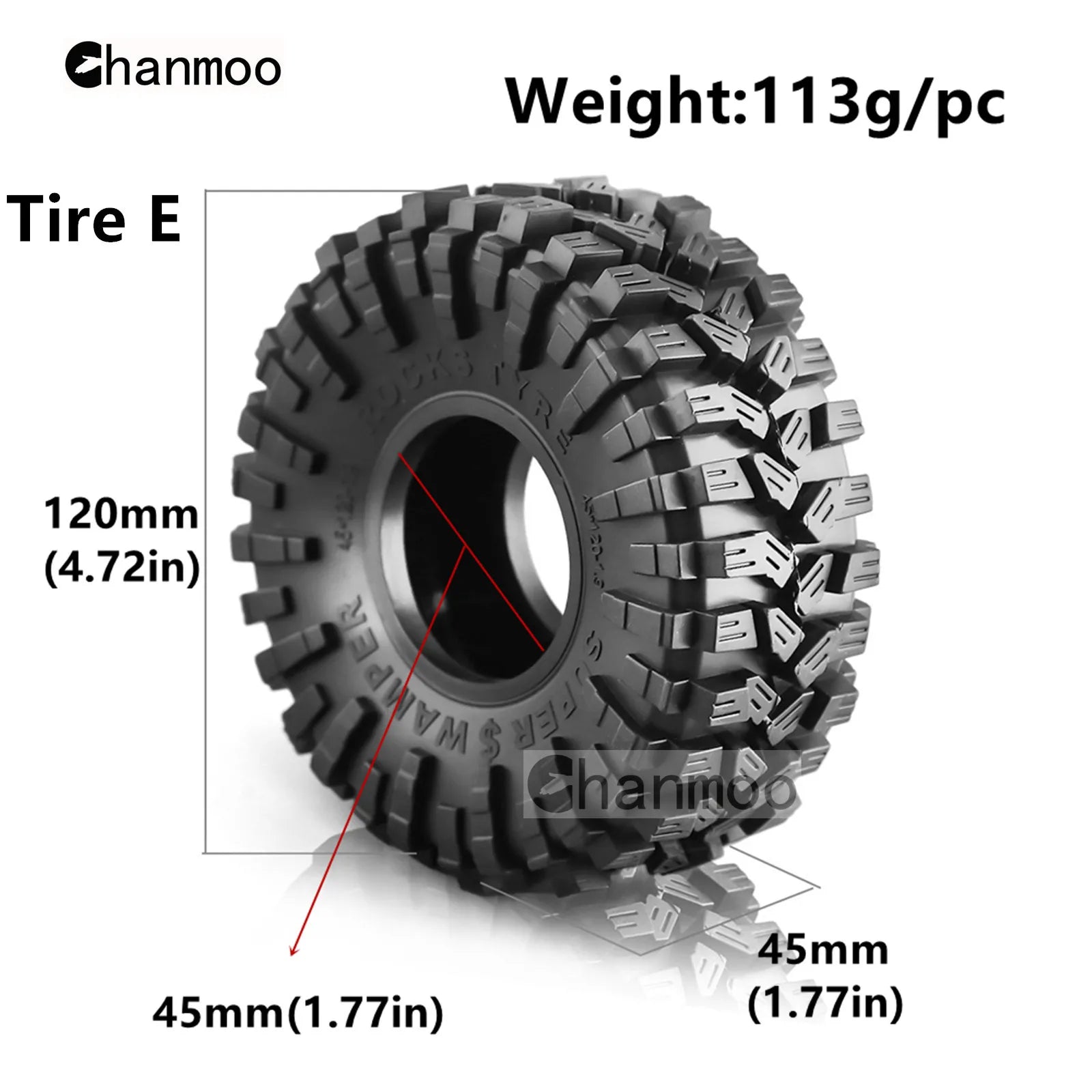 1.9in Crawler Tires Rock Wheels Mud Tyre for 1/10 Scale RC Car Axial Traxxas SCX10 II III TRX4 RC4WD D90 YK4102 Gen8 Redcat