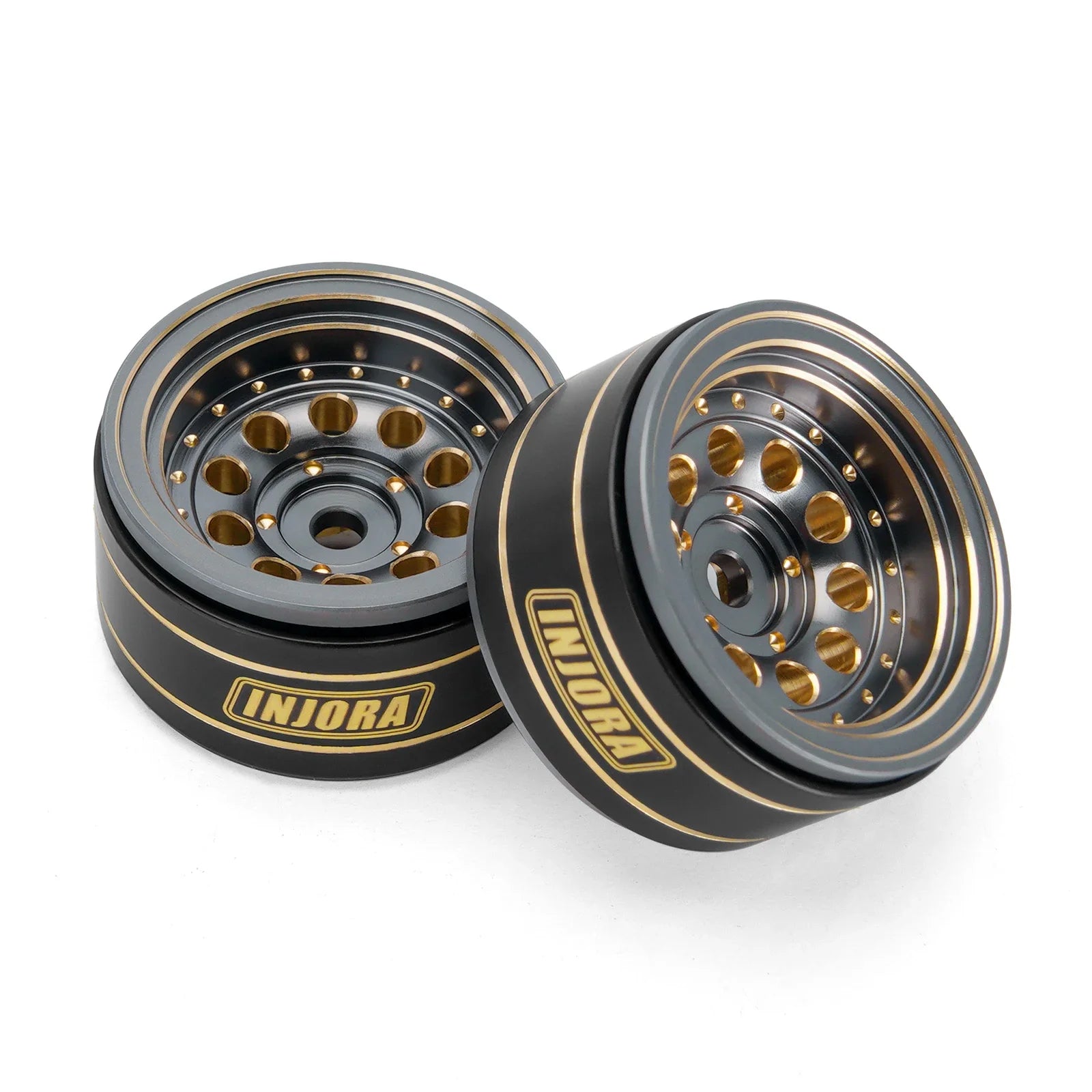 INJORA 39g Black Coating Brass 1.0" Beadlock Wheel Rims for 1/24 1/18 RC Crawler Car Axial SCX24 AX24 TRX4M FCX24 (W1008)