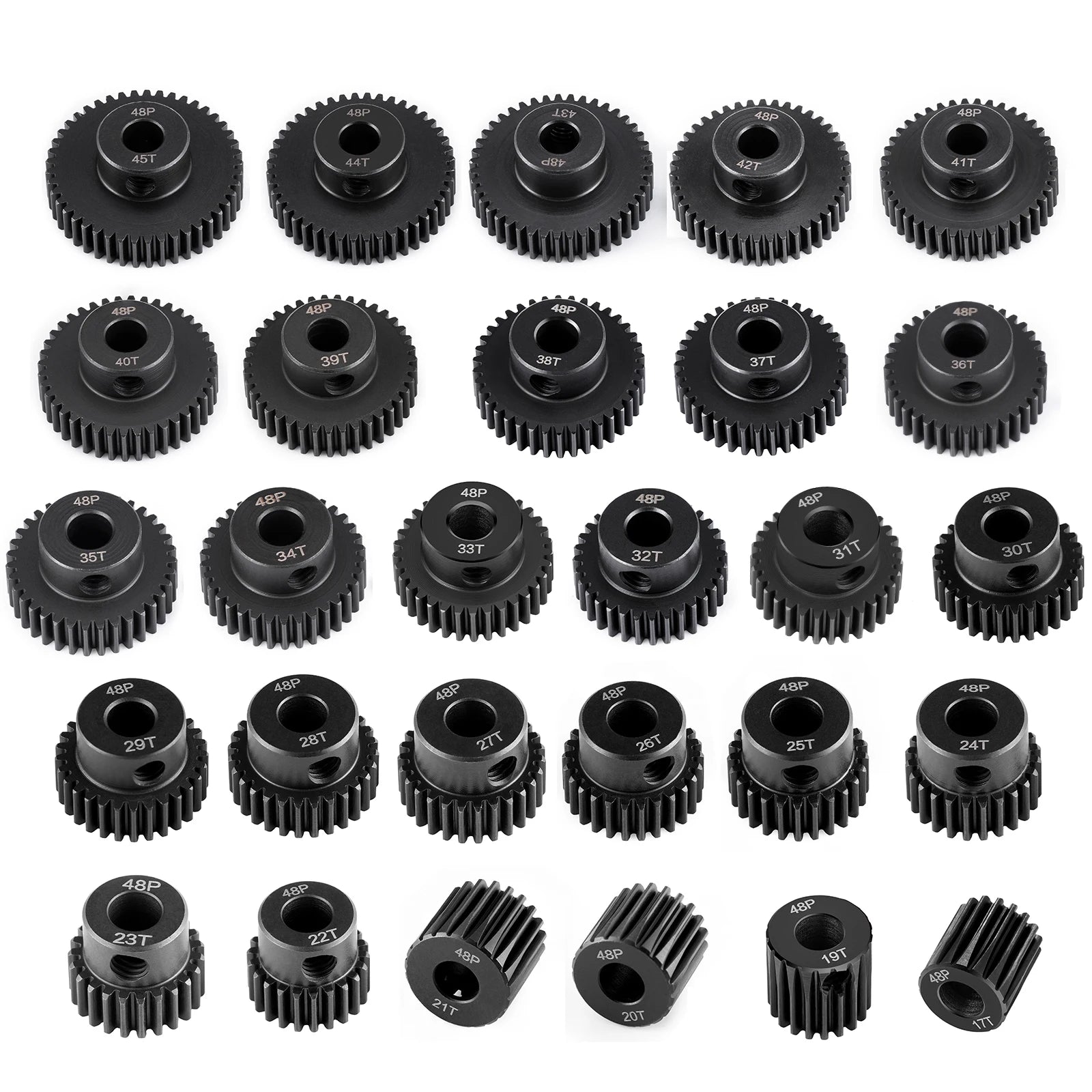 TRINOOD Steel 48P Motor Gear Pinion 17-45T for 5mm Shaft 1/10 1/8 1/6 1/5 RC Buggy Monster Truck Drift Car Off-Road Crawler Part