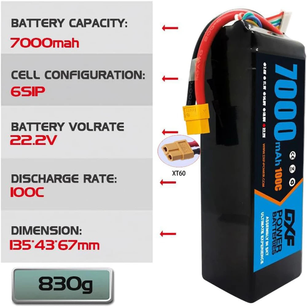 DXF 6S Lipo 22.2V 7000mAh 10000mAh 5200mAh Softcase Battery with XT60 EC5 XT90 for Car Truck Tank RC Buggy Truggy Racing Hobby