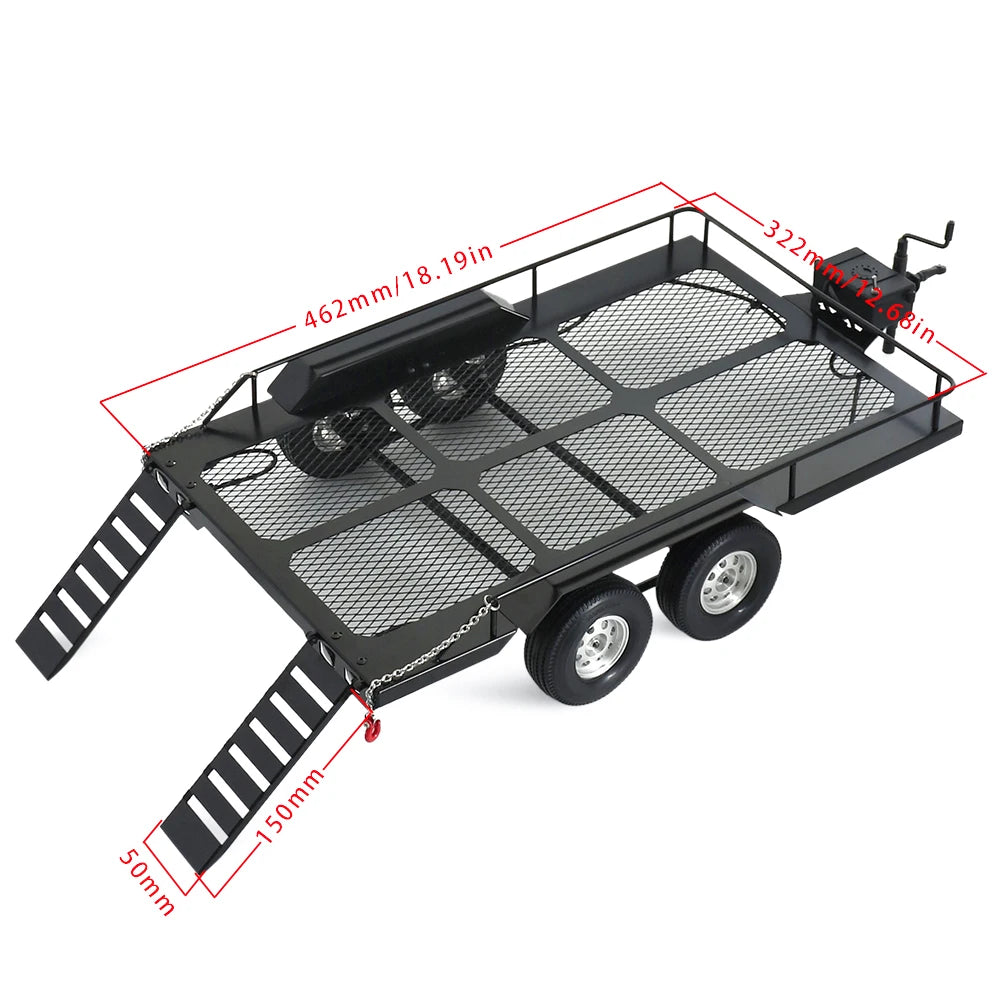 1/10 Dual Axle Metal Truck Trailer for RC Crawler SCX10 II III 90046 TRX4 TRX6 TF2 D90 CC01 RGT 86100 Redcat GEN8 YIKONG 4082