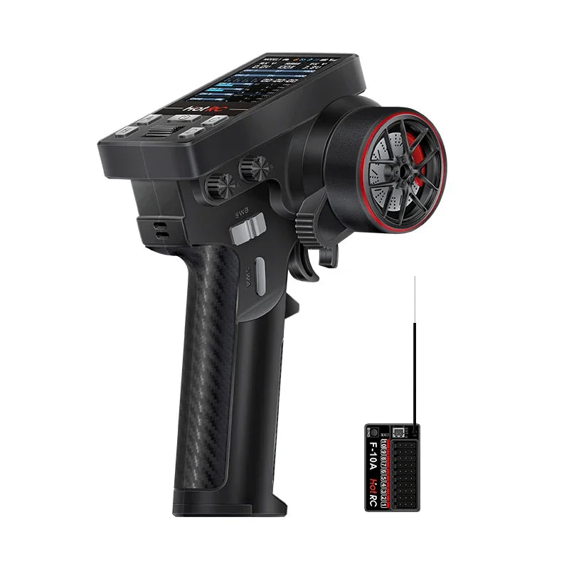 HotRC CT-10B 10CH 2.4G Color Screen Transmitter 10 Channel Remote Control F-10A F-01A 4/6/8/10CH Gyro Receiver for RC Car Boat