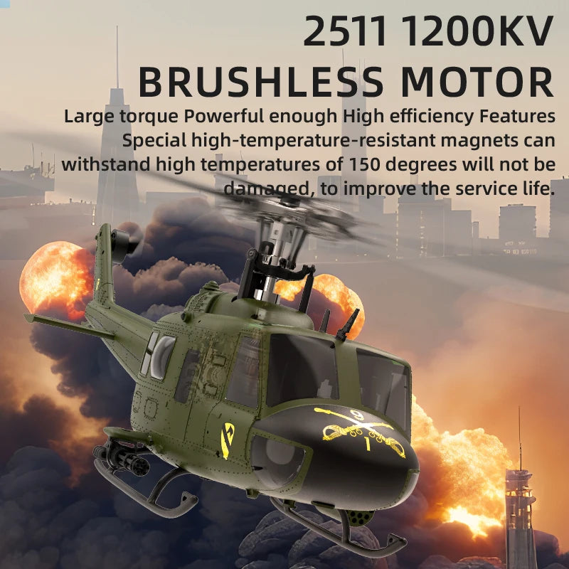 Eachine E190 PRO UH-1 6-Channel RC Helicopter Brushless Motor GPS Hold Altitude Scale Military Green Sealed Box