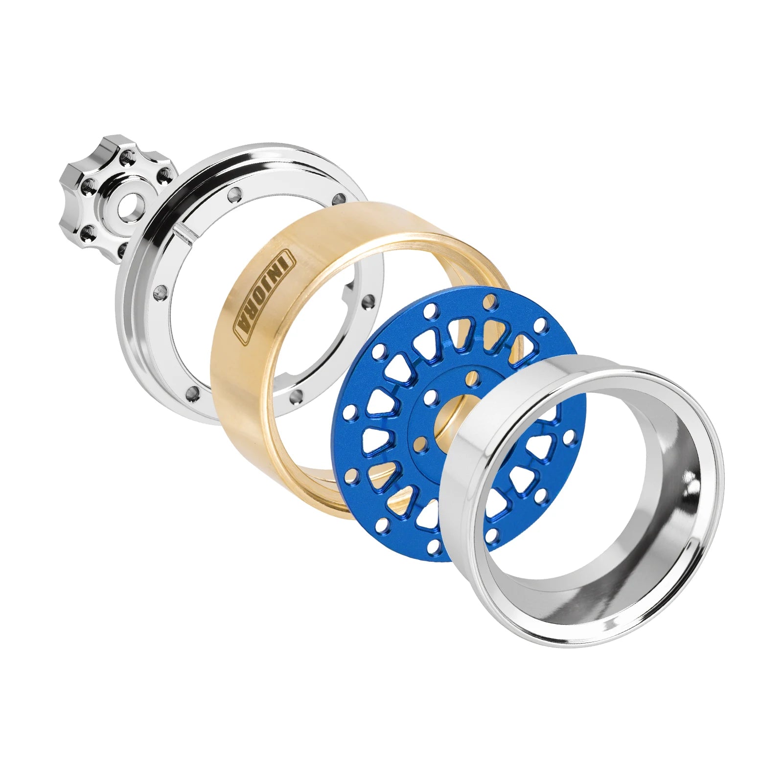 INJORA ModuWheel 1.3" Brass & Aluminum Beadlock Wheels, Negative Offset, for 1/18 1/24 RC Crawlers