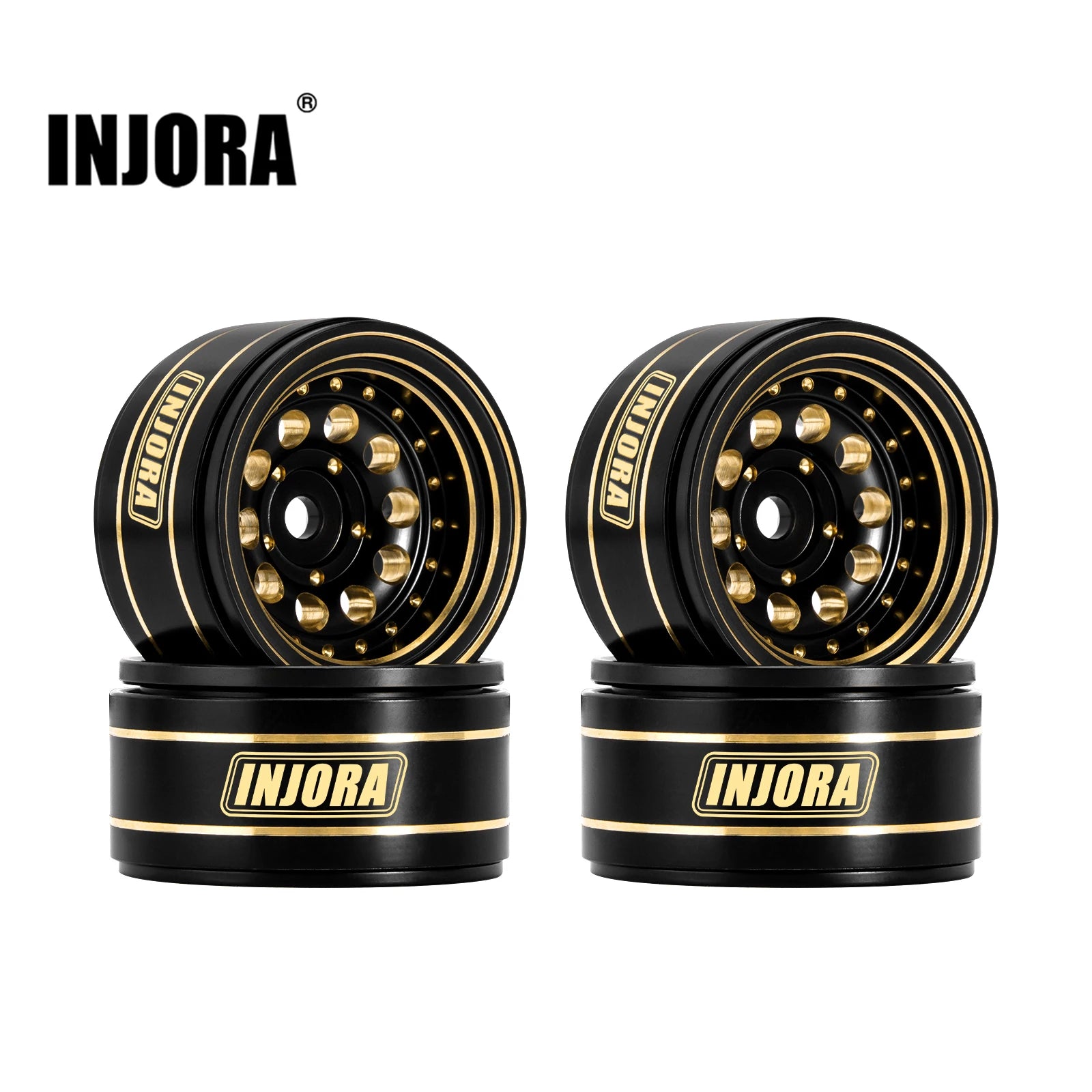 INJORA 39g Black Coating Brass 1.0" Beadlock Wheel Rims for 1/24 1/18 RC Crawler Car Axial SCX24 AX24 TRX4M FCX24 (W1008)