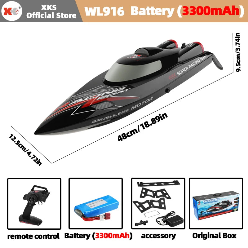 Wltoys WL916 RC Boat 60Km/H High Speed 2.4G Remote Control Brushless Motor Low Battery Alarm Electric RC Boat Toy Gift for Boy