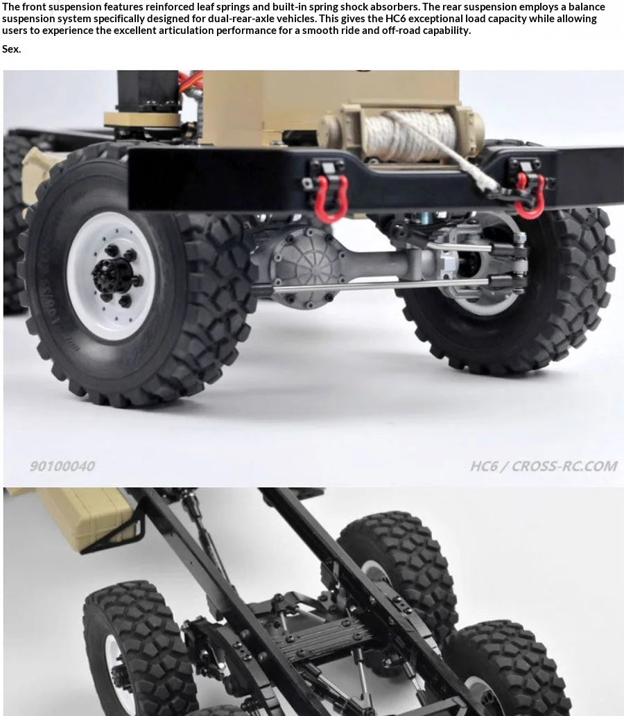 CROSS HC6 M35 Style 6X6 RC Car Military Truck Electric Remote Control Hard Shell Off Road Rock Crawler Dual Speed Model Vehicle