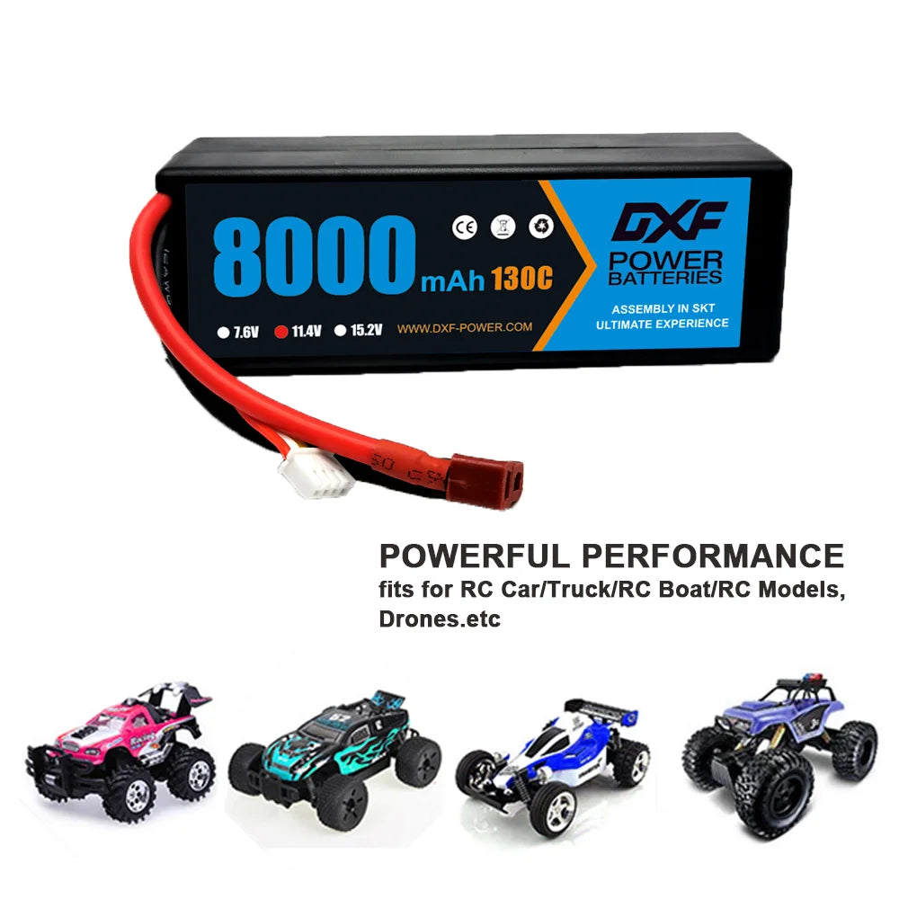 2PCS DXF battery 3S Lipo 11.1V 11.4V 5200mah 6200mah 7200mah 8000mah 9200mah 6750mah 80C 100C 130C with EC5 XT90 T for RC Car