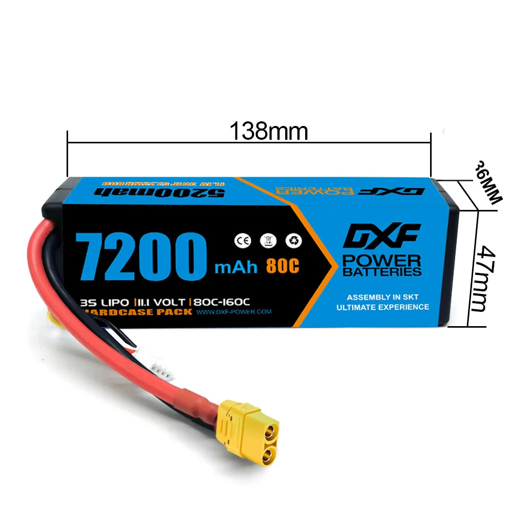 2PCS DXF battery 3S Lipo 11.1V 11.4V 5200mah 6200mah 7200mah 8000mah 9200mah 6750mah 80C 100C 130C with EC5 XT90 T for RC Car