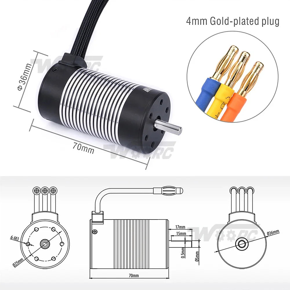 Surpass Hobby Rocket 2845 F540 3650 3660 3665 3670 3674 4068 Waterproof Brushless Motor for 1/10 1/12 RC Car Robot WLtoys 12428