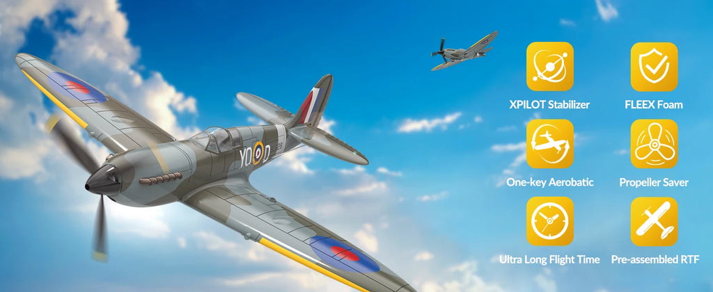 Volantex New Spitfire RC Plane EPP 400mm Wingspan RC Fighter One Key Aerobatic 2.4G 4CH RTF Warbird Plane