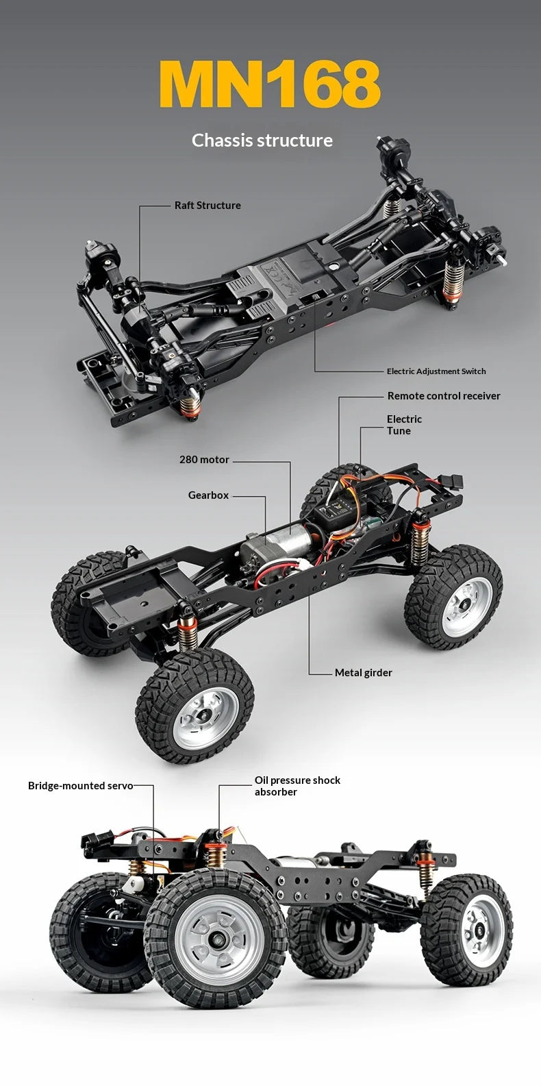 New Hot Selling MN168 1:12 4WD RC Off Road Climbing Car Portal Axle Electric Remote Control Truck Model Toy for Outdoor Play