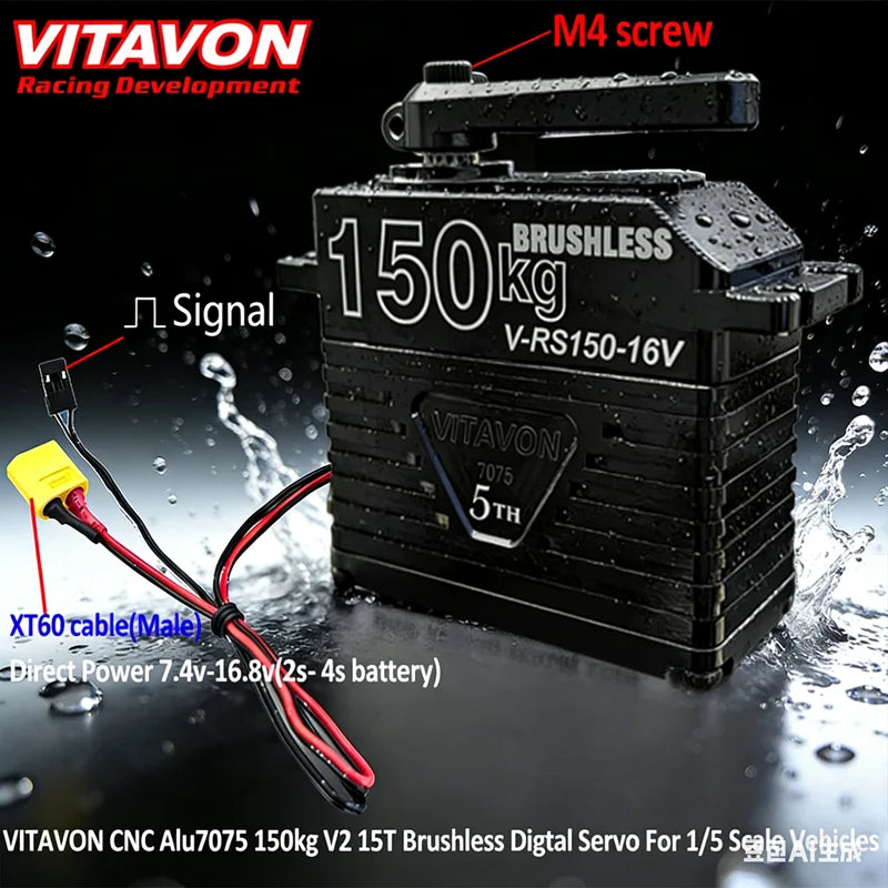 VITAVON 7075 Aluminum Servo150kg15T Brushless Digtal Servo Metal Gear Steering Brushless Servo For RC 1/5 Car Losi 5ive-B 5T