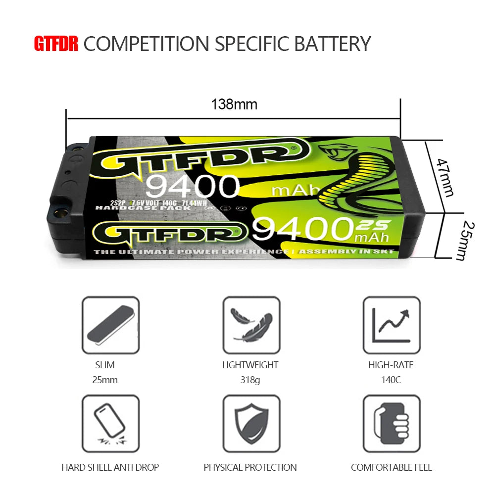 GTFDR 7.6V 7.4V 2S 5MM SHORTY HV 5200MAH 7200MAH 7000MAH 6300MAH 8400MAH 8500MAH 9400MAH 120C 150C 140C  Battery Rc Lipo 1/10