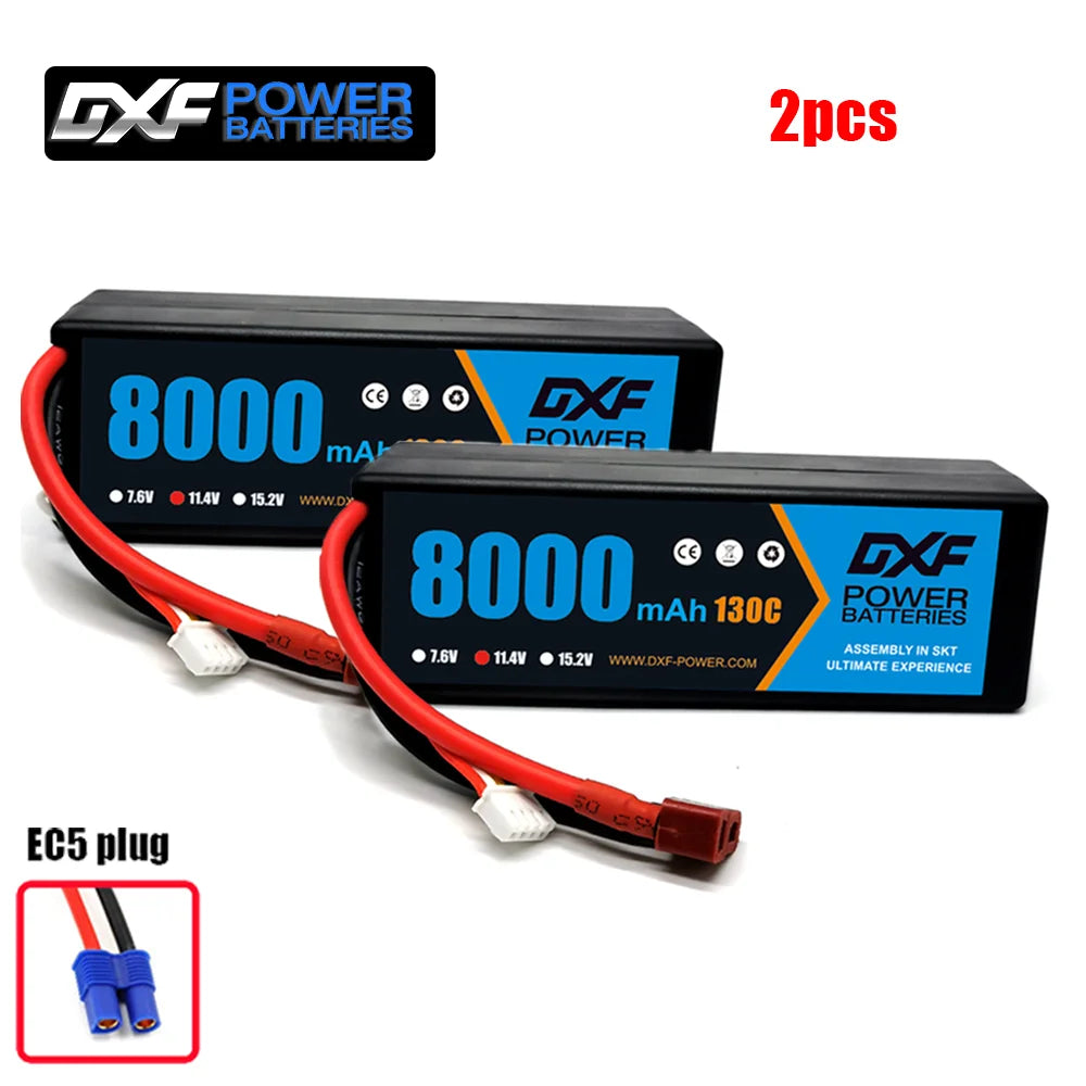 2PCS DXF battery 3S Lipo 11.1V 11.4V 5200mah 6200mah 7200mah 8000mah 9200mah 6750mah 80C 100C 130C with EC5 XT90 T for RC Car