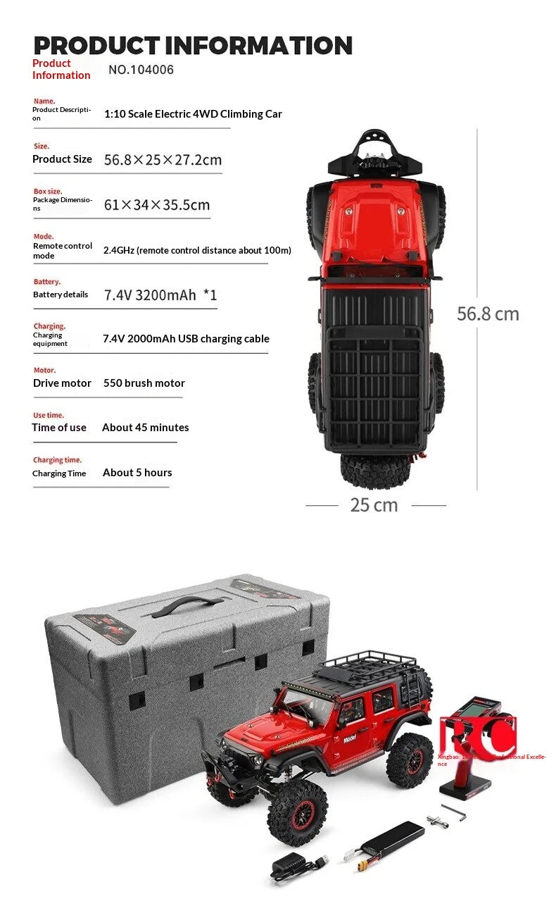 WLtoys 104006 Pro 1/10 RC Electric 4WD Off Road Rock Crawler With Front Rear Differential Lock Dual Speed Transmission Model Car