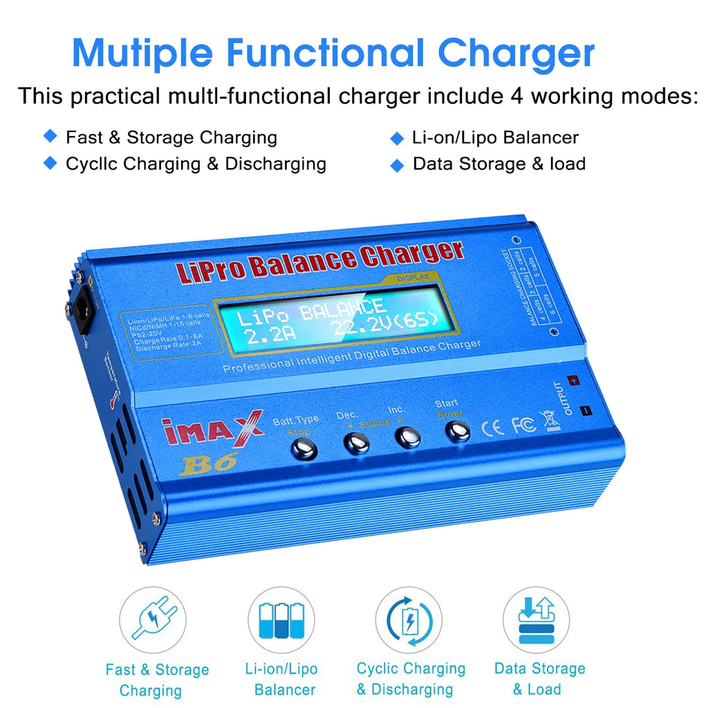 IMAX B6 80W Multi-function Charger For Lipo Li-ion LiFe NiMh Ni-Cd PB Battery RC Balance Discharger 15V 6A Adapter Optional