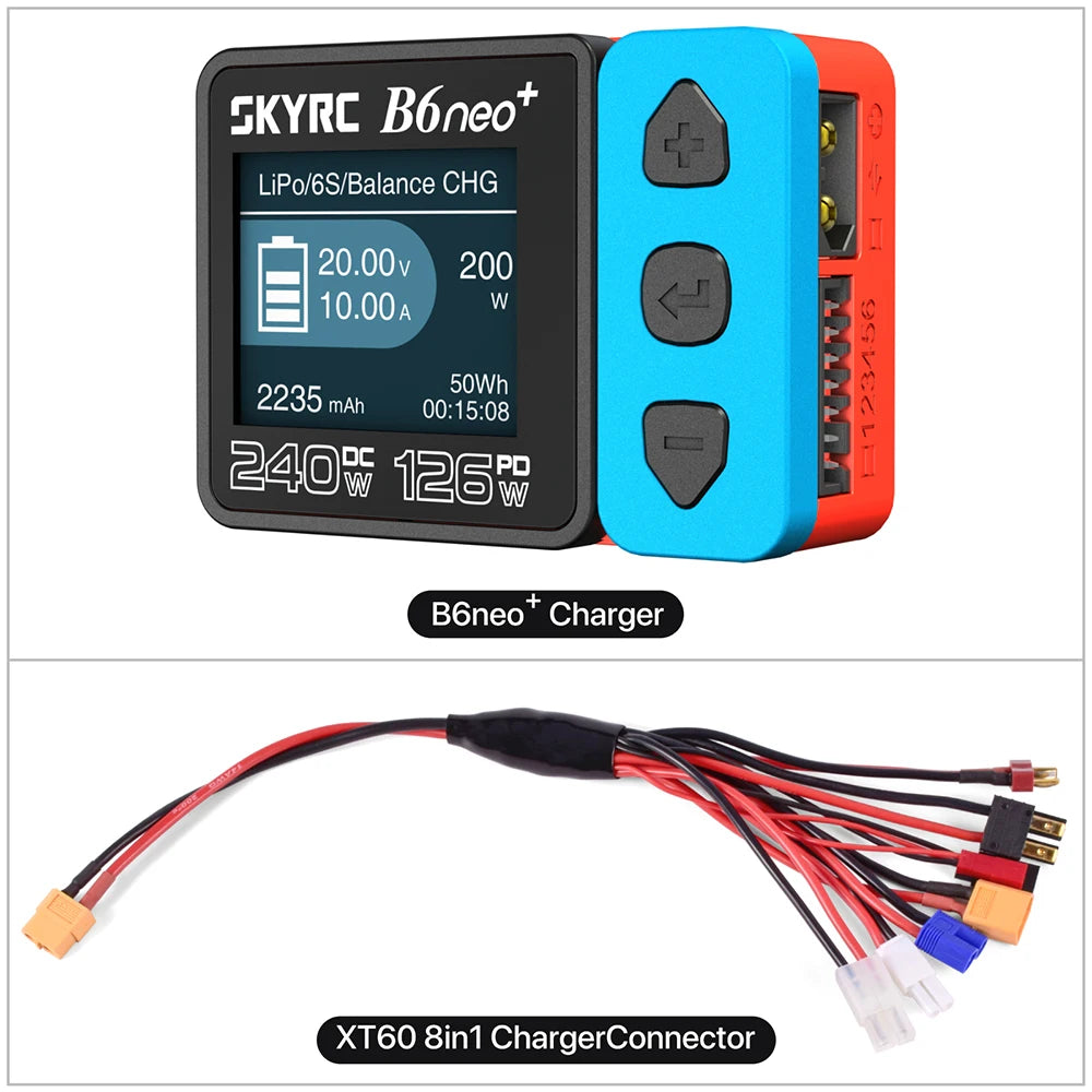 SKYRC B6neo+ Smart Charger High Power DC240W PD126W Multilanguage Balance Charger 600mA XT60/Type-C /PSA100 Power Adapter