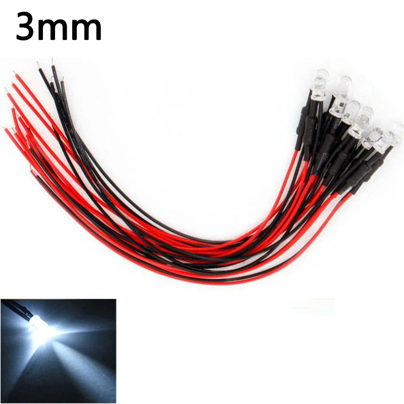 10PCS LED Lights 3mm/5mm 12v for 1/10 RC Crawler Drift Car TRX4 Defender AXIAL SCX10 D90 1/14 Tamiya RC Truck Scania Actros Part