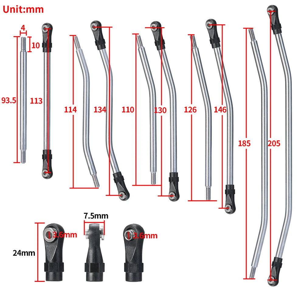 YEAHRUN Metal Links Suspension Linkage with Plastic Rod End for Axial SCX10 II Wraith TRX4 1/10 RC Crawler Car Parts