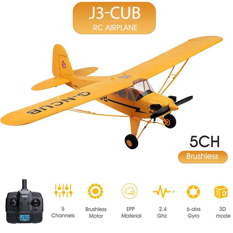 2024 RC Airplane WLtoys A160 Upgrade J3-CUB 5CH Remote Control Plane 3D/6G 1406 Brushless Motor Outdoor Foam Fixed-wing aircraft