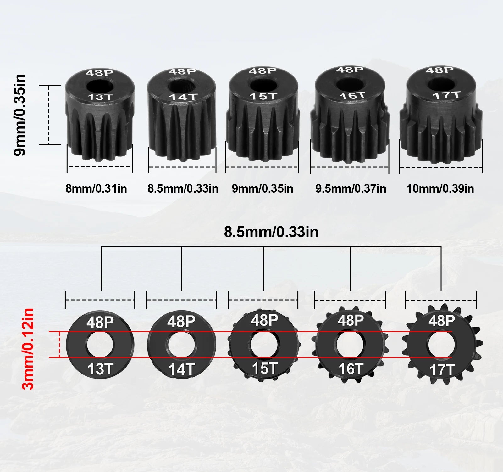 Steel Hardened 48P/32P Pinion Gears 13T 14T 15T 16T 17T 3.175mm Shaft for Traxxas Arrma HSP HPI AXIAL Tamiya Losi 1/10 RC Car