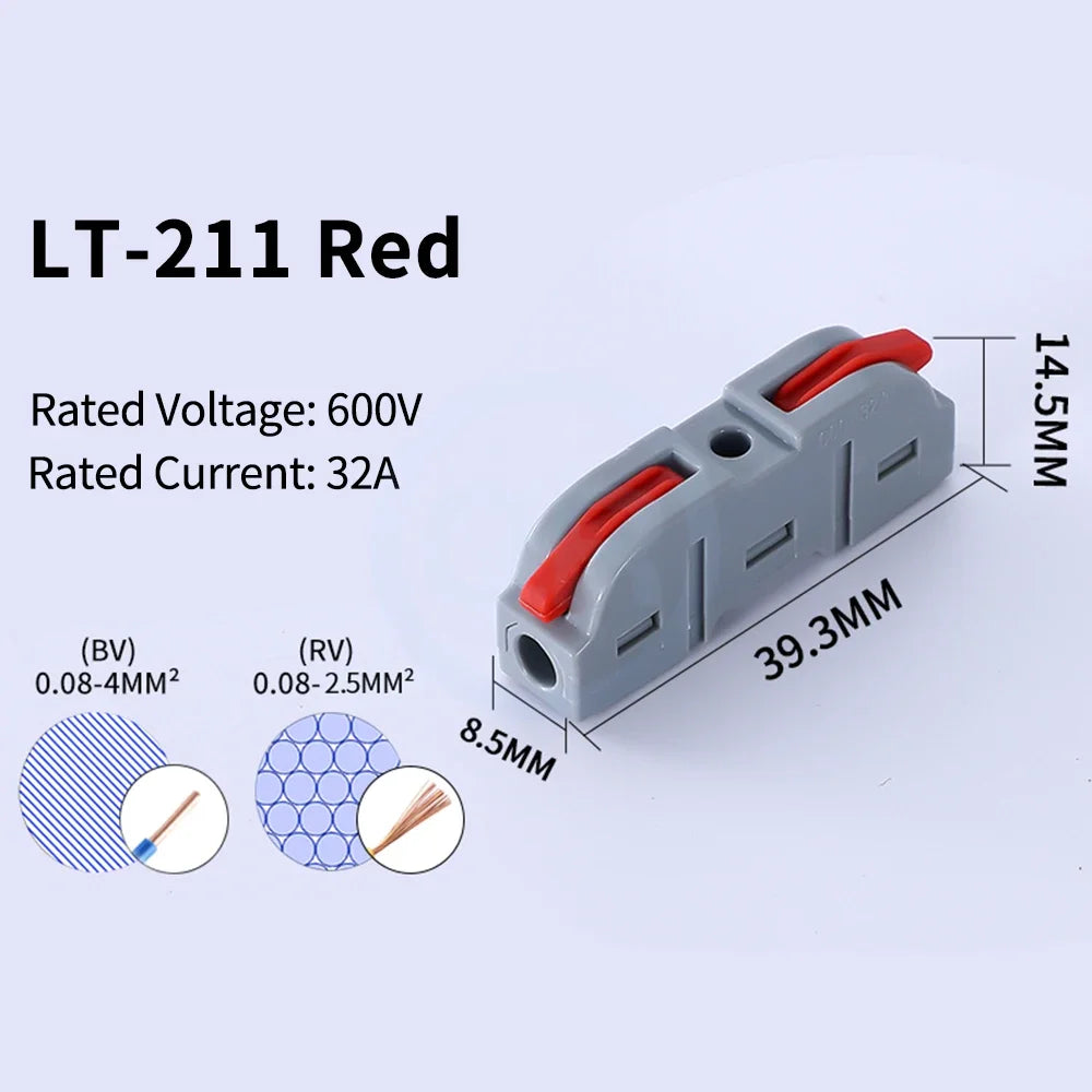10 pcs LT-211 Quick Terminal Block 1 in 1 out 0.08-4mm² sq. freely combinable and reusable Hard and soft wires