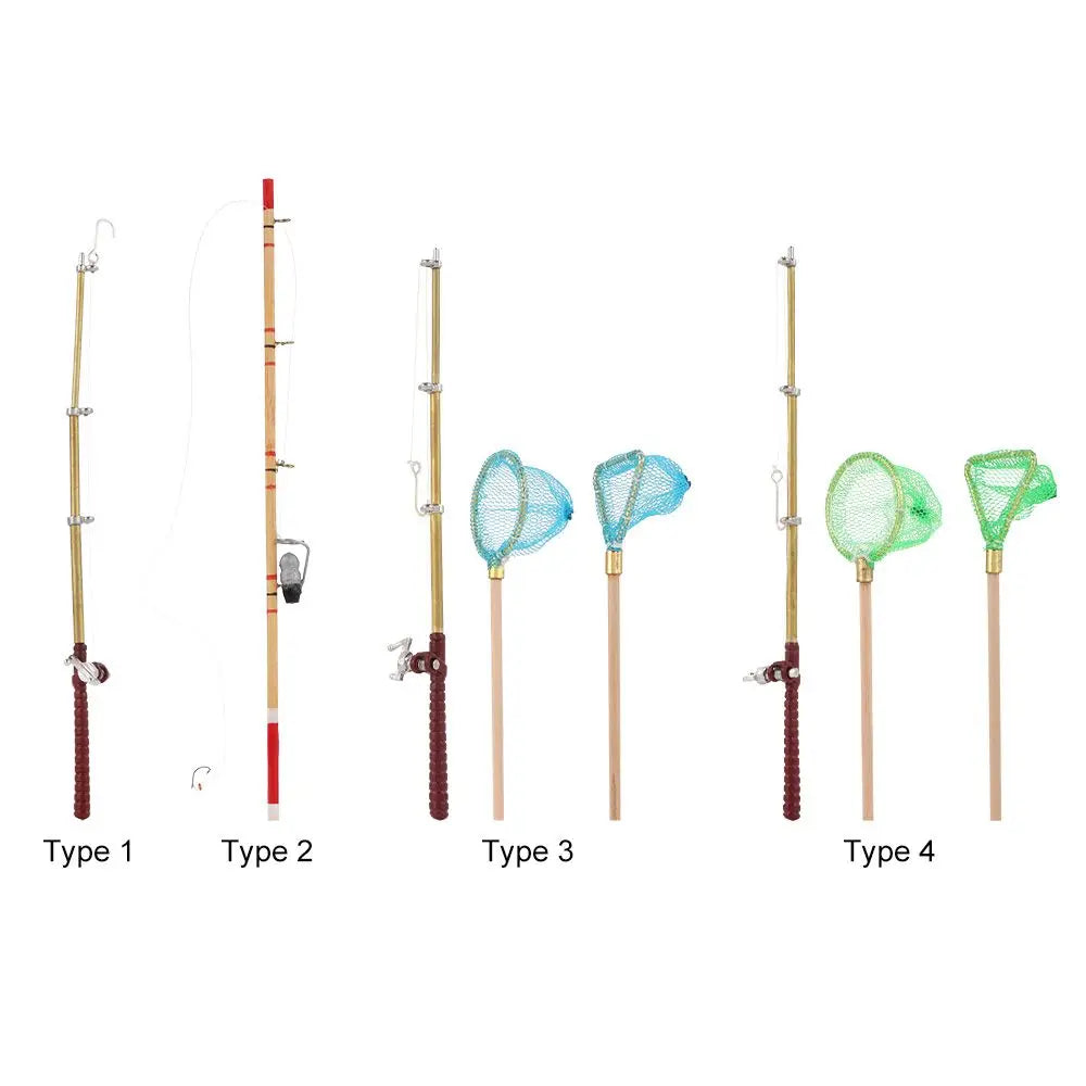 1:12 Miniature Fishing Rod Fish Pole Trammel Net Dollhouse Decoration Doll Accessories Scene Model Micro Landscape Fairy Garden