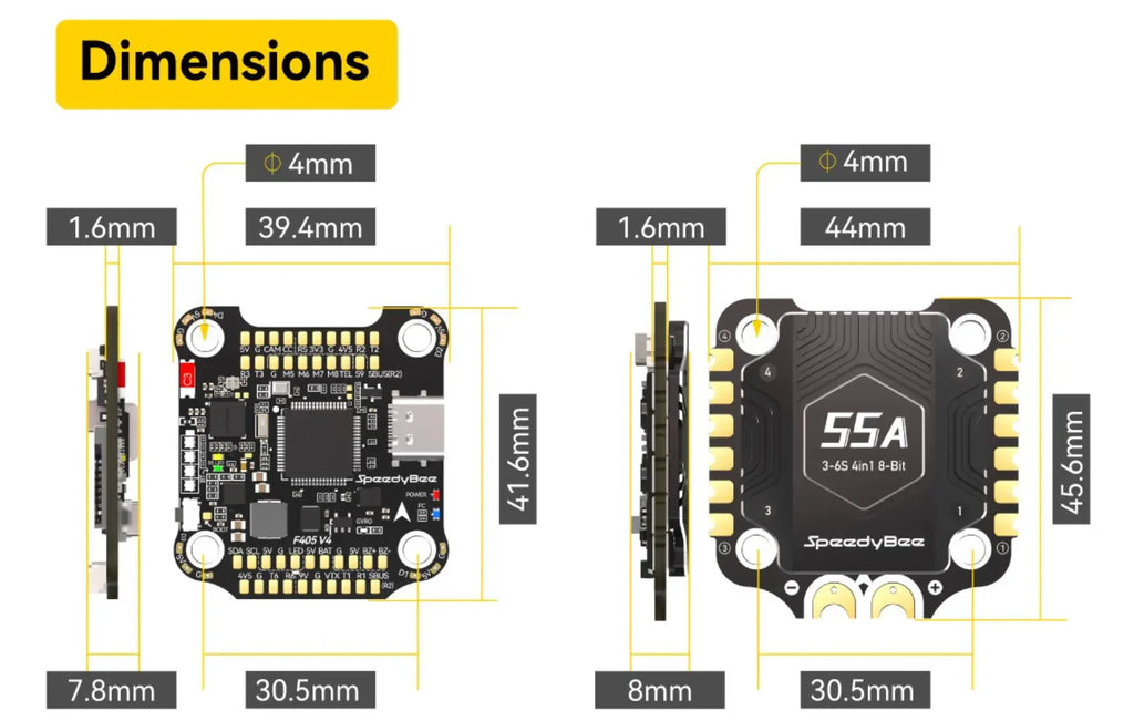 Speedybee F405 V4 Stack BLS 55A 4-in-1 ESC&FC 30x30 RC iNAV Betaflight Configure Bluetooth 3-6S FPV 5-8 inch frame Drone parts