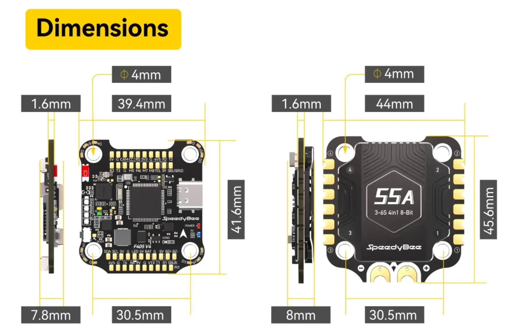 Speedybee F405 V4 Stack BLS 55A 4-in-1 ESC&FC 30x30 RC iNAV Betaflight Configure Bluetooth 3-6S FPV 5-8 inch frame Drone parts