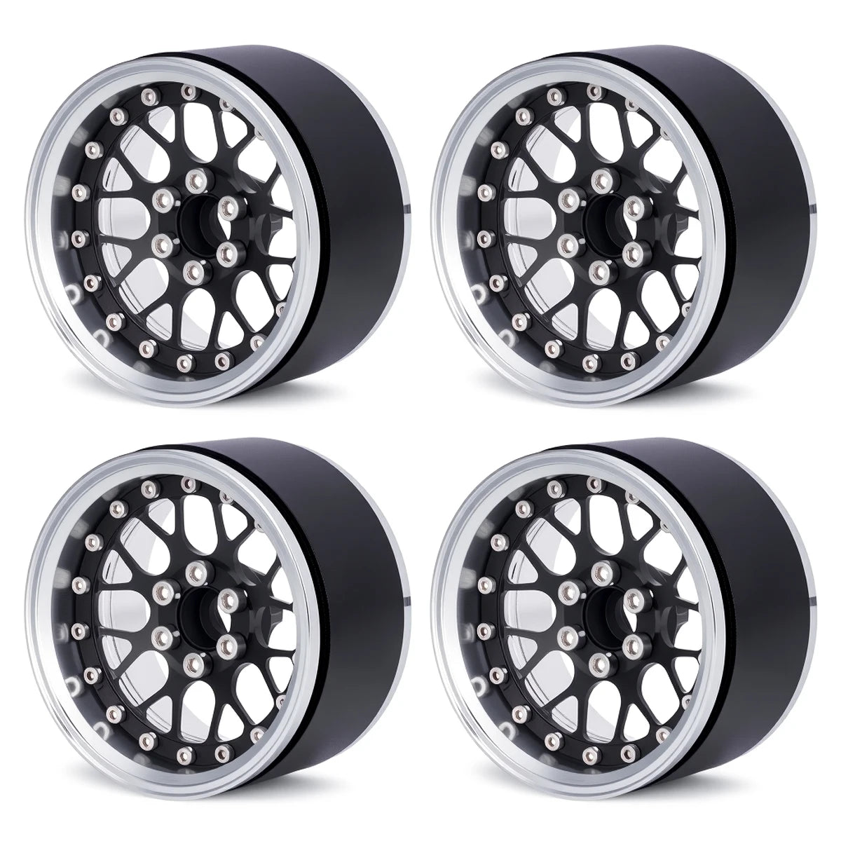 4Pcs Aluminum Alloy 2.2" Beadlock Wheels, Universal Fit for 1/10 RC Crawler Car Axial SCX10 II III & Traxxas TRX4