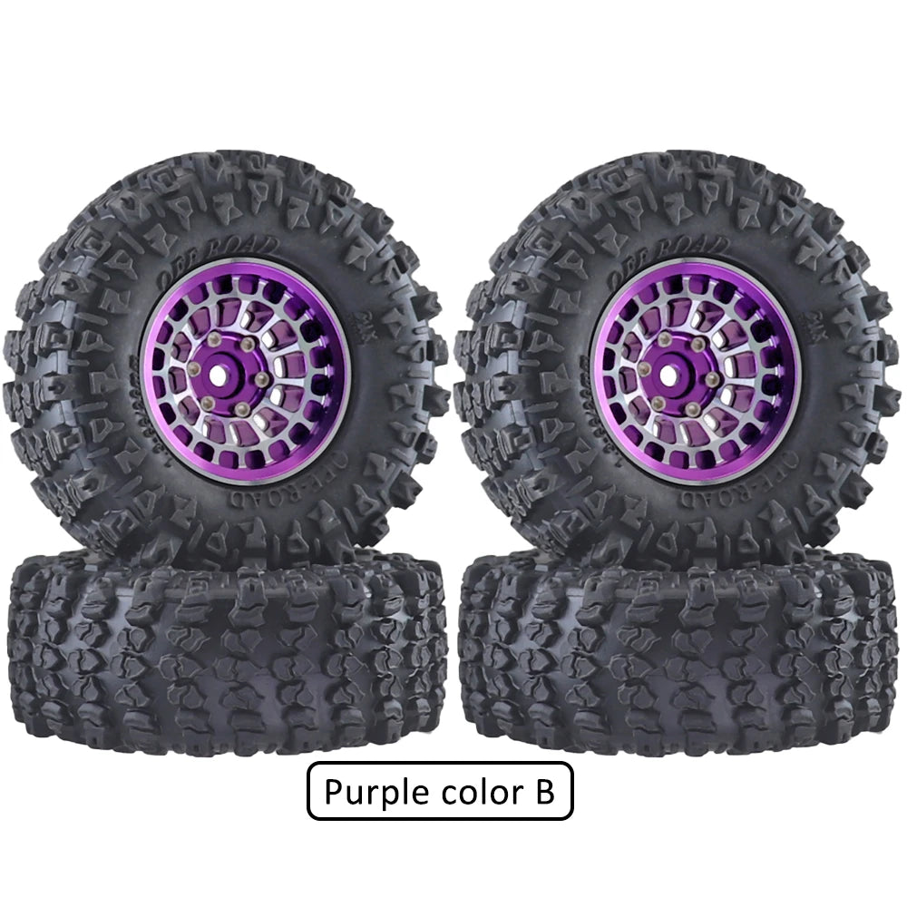 Ajrc Aluminum Alloy 1.3 Inch Beadlock Wheel Rim Tire For 1/24 Fms24 Axial Scx24 1/18 Traxxas Trx4m Trx4-m Rc Crawler Car Tire