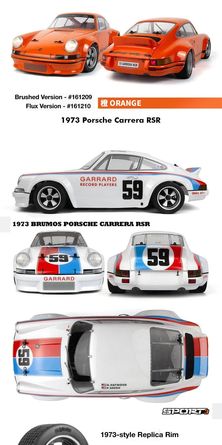 HPI 1:10 SPORT 3 Simulation 1973 Carrera 4WD Brushless Limited Edition Remote Control Electric Drift Car Hobby RC Boy Toy RTR