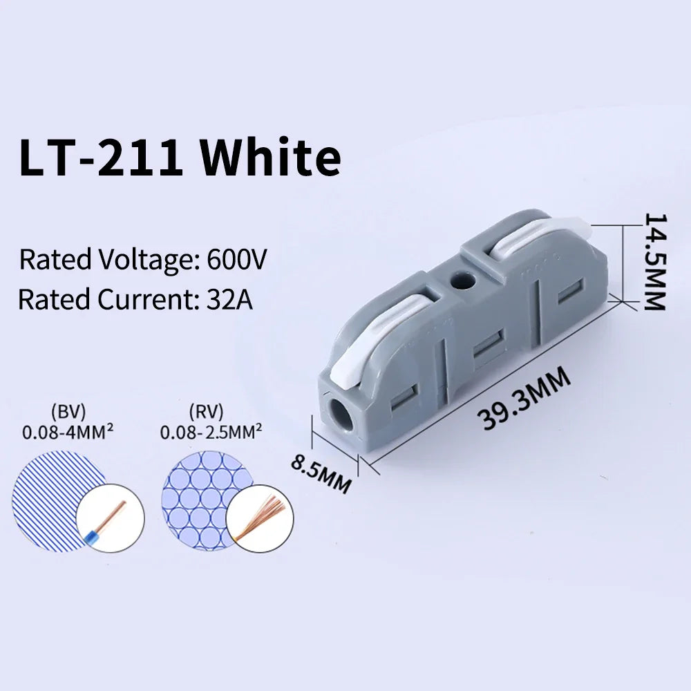 10 pcs LT-211 Quick Terminal Block 1 in 1 out 0.08-4mm² sq. freely combinable and reusable Hard and soft wires