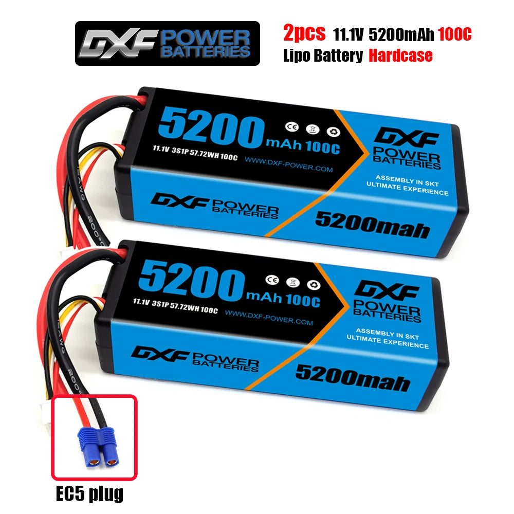 2PCS DXF battery 3S Lipo 11.1V 11.4V 5200mah 6200mah 7200mah 8000mah 9200mah 6750mah 80C 100C 130C with EC5 XT90 T for RC Car