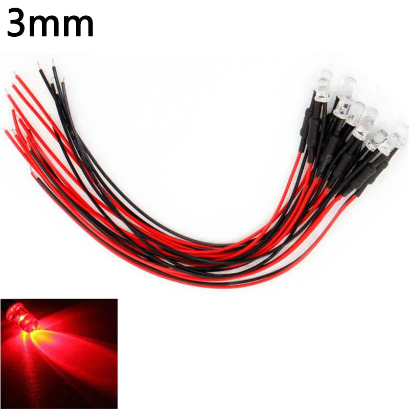 10PCS LED Lights 3mm/5mm 12v for 1/10 RC Crawler Drift Car TRX4 Defender AXIAL SCX10 D90 1/14 Tamiya RC Truck Scania Actros Part