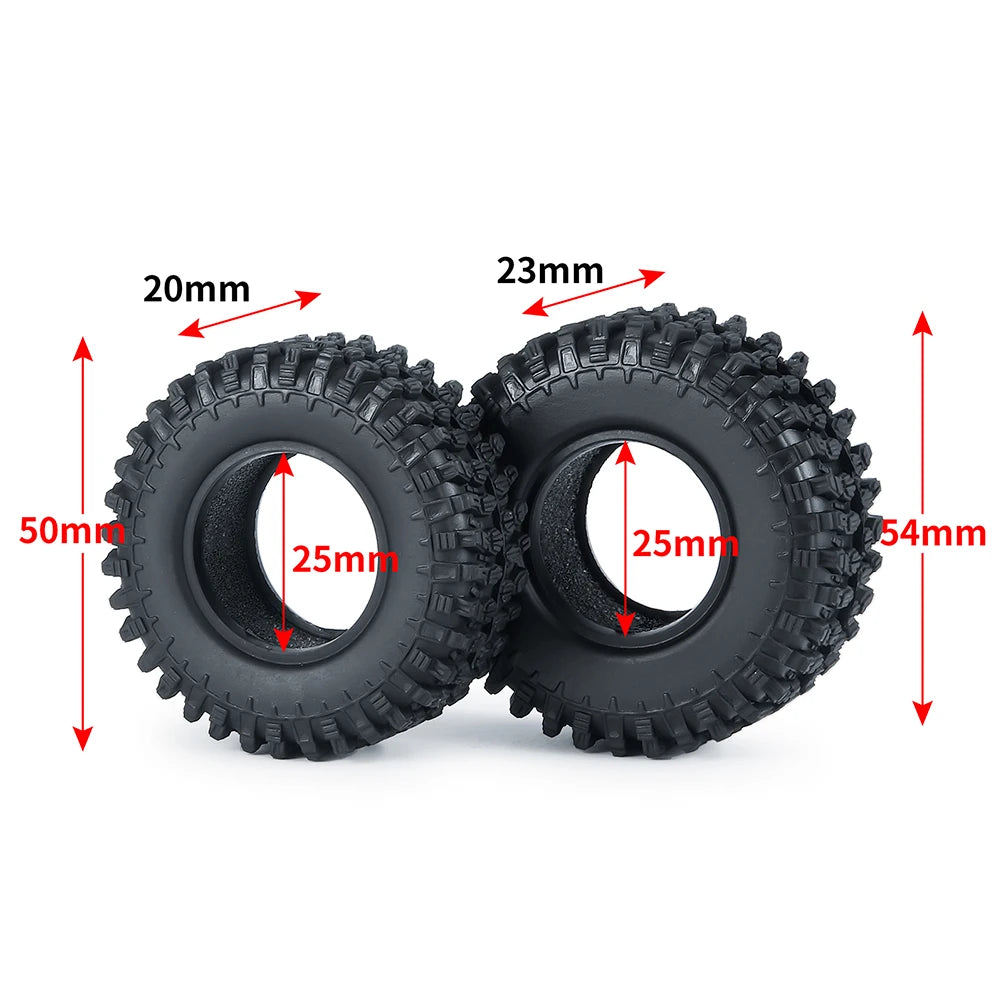 YEAHRUN 4Pcs 1.0inch Soft Rubber Wheel Tires 50/54/58/62/64/65mm for TRX-4M 1/18 Axial SCX24 1/24 RC Crawler Car Upgrade Parts