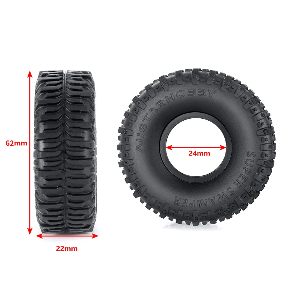 YEAHRUN 4Pcs 1.0inch Soft Rubber Wheel Tires 50/54/58/62/64/65mm for TRX-4M 1/18 Axial SCX24 1/24 RC Crawler Car Upgrade Parts