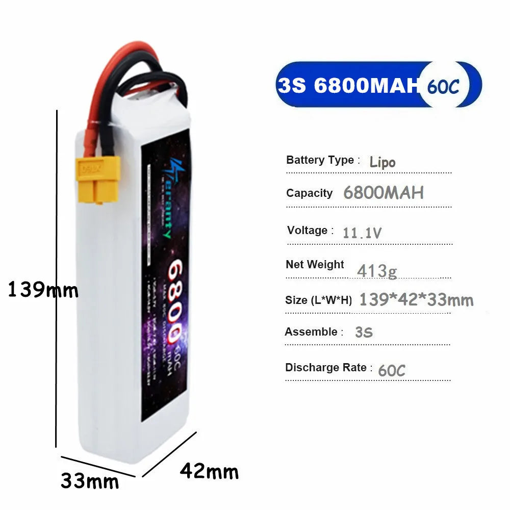 TERANTY 3S Lipo Battery 11.1V 1500/2200/2700/3000/3300/4200/5200/6000/6800/7800/8800/10400mAh For RC Car Airplane Boat