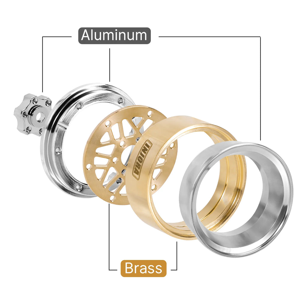 INJORA ModuWheel 1.3" Brass & Aluminum Beadlock Wheels, Negative Offset, for 1/18 1/24 RC Crawlers