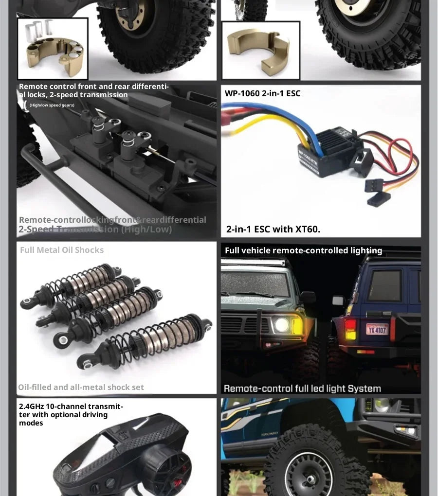 YK4107 Pro Brushless 1/10 Simulation Patrol RC Remote Control Brushless 4WD Differential Lock Climbing Car Off-road Vehicle Gift