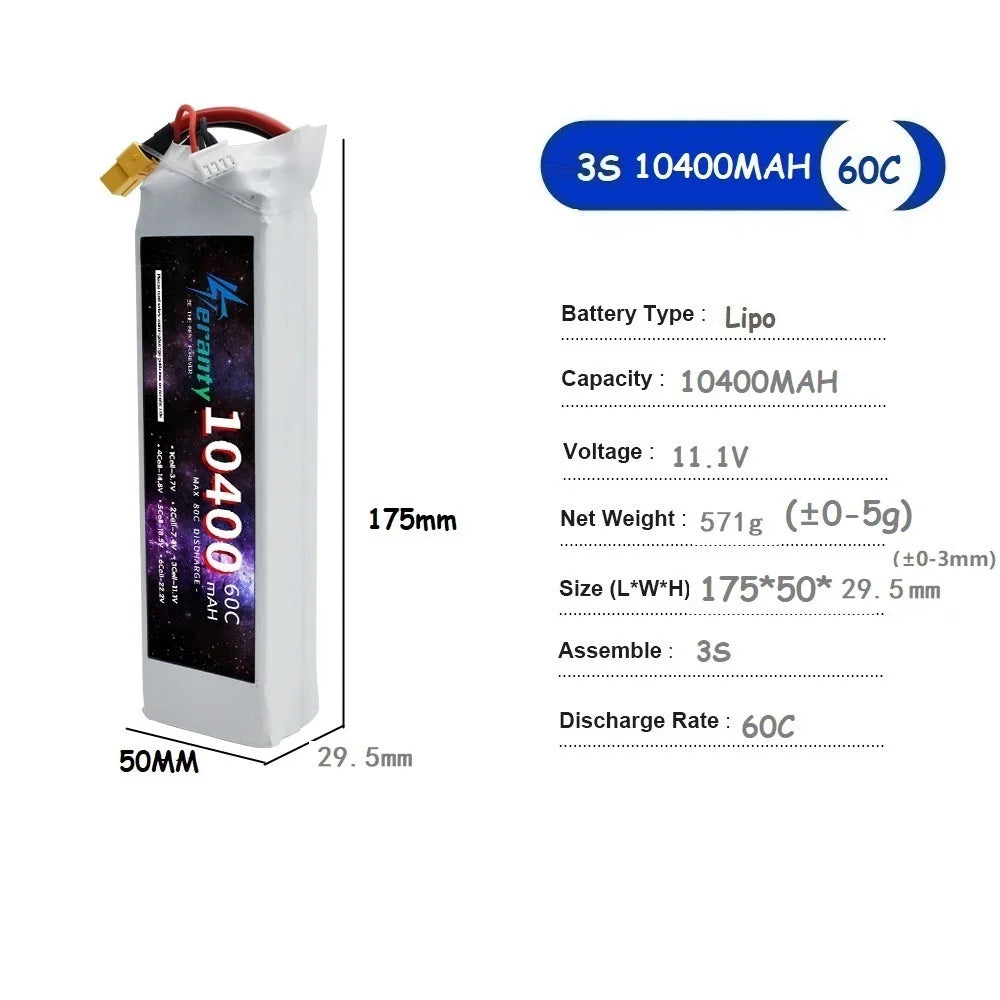 TERANTY 3S Lipo Battery 11.1V 1500/2200/2700/3000/3300/4200/5200/6000/6800/7800/8800/10400mAh For RC Car Airplane Boat