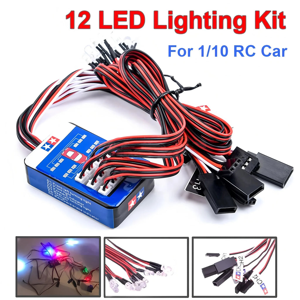 RC 12 LED Lighting Simulation Flash Light Controllable dual flashing lights Kit for 1/10 RC cars Tamiya HSP HPI RC4WD Traxxas