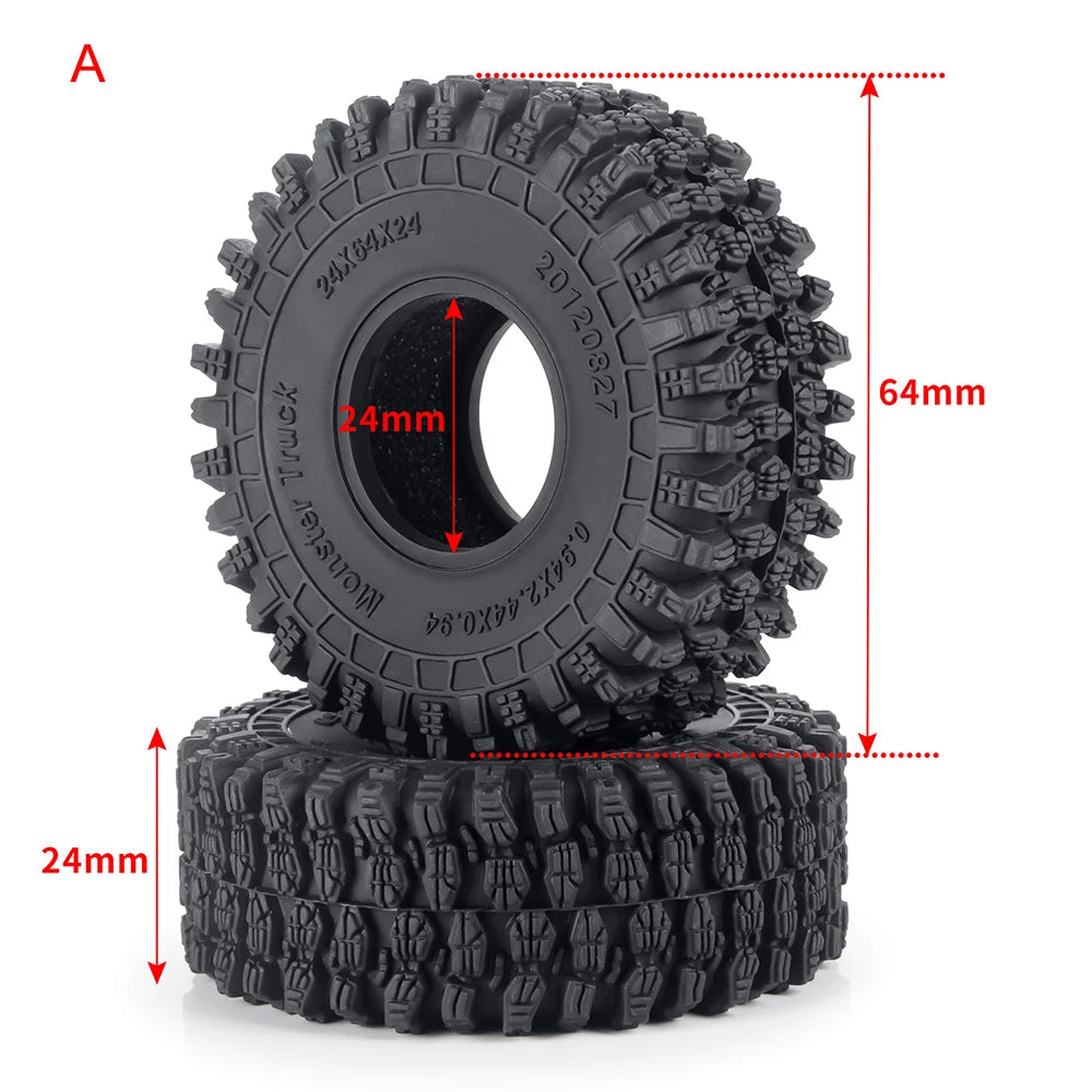 YEAHRUN 4Pcs 1.0inch Soft Rubber Wheel Tires 50/54/58/62/64/65mm for TRX-4M 1/18 Axial SCX24 1/24 RC Crawler Car Upgrade Parts
