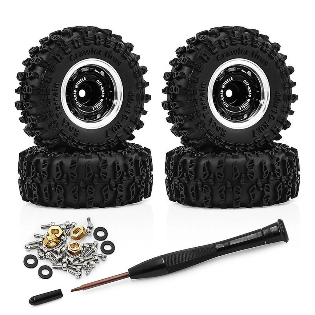 0.7 RC Crawler Tires OD 1.57'' 1/30 Soft Rubber All Terrain Tyres Beadlock Wheels Rims for 1:30 1/32 Rock Mud Car Axial SCX30