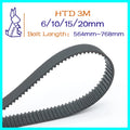 HTD 3M Belt Width 6 10 15 20mm Timing Belt Closed Loop Rubber Belt Length 564mm~768mm Pitch 3mm 3M 188~256Teeth Synchronous Belt